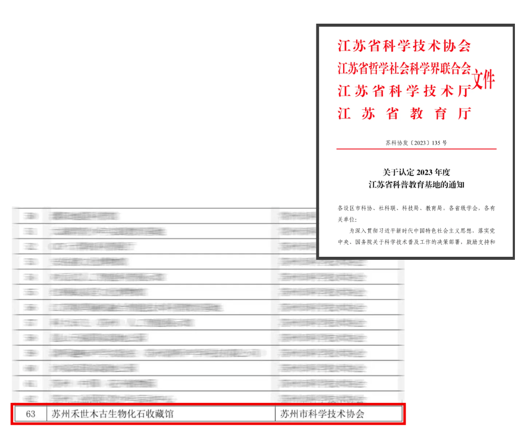 祝贺pg电子游戏平台中德文化艺术交流中心——禾世木古生物化石收藏馆被评为“江苏省科普教育基地”